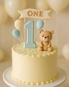 teddy bear-themed first birthday cake.